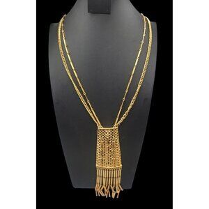 Lucien Piccard Runway Pendant Necklace Basket Weave Dangling Tassel 116N Vintage